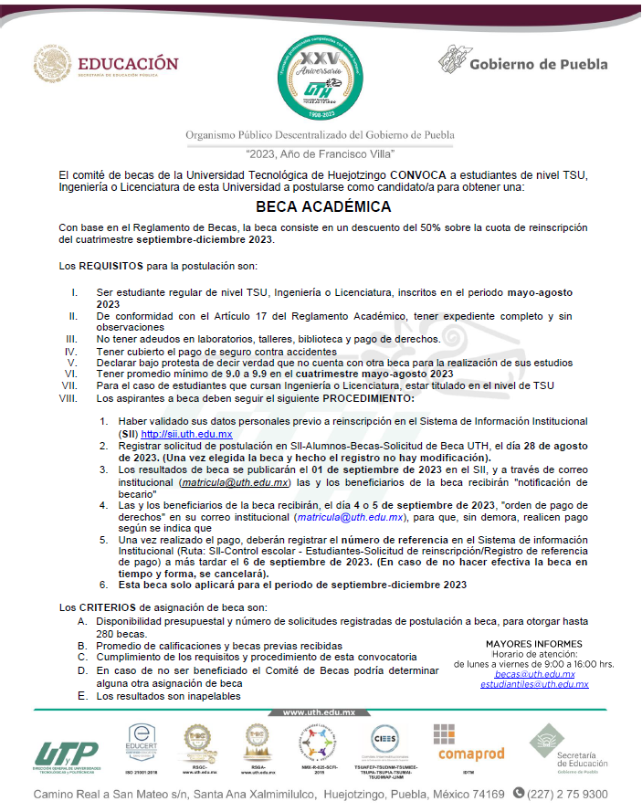 Convocatoria Becas Institucionales Septiembre-Diciembre 2023