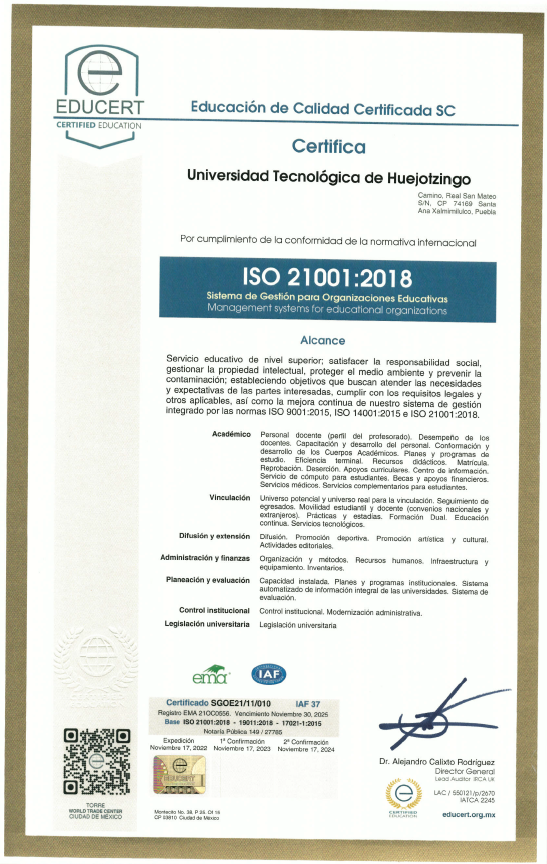 Certificado ISO 21001:2018